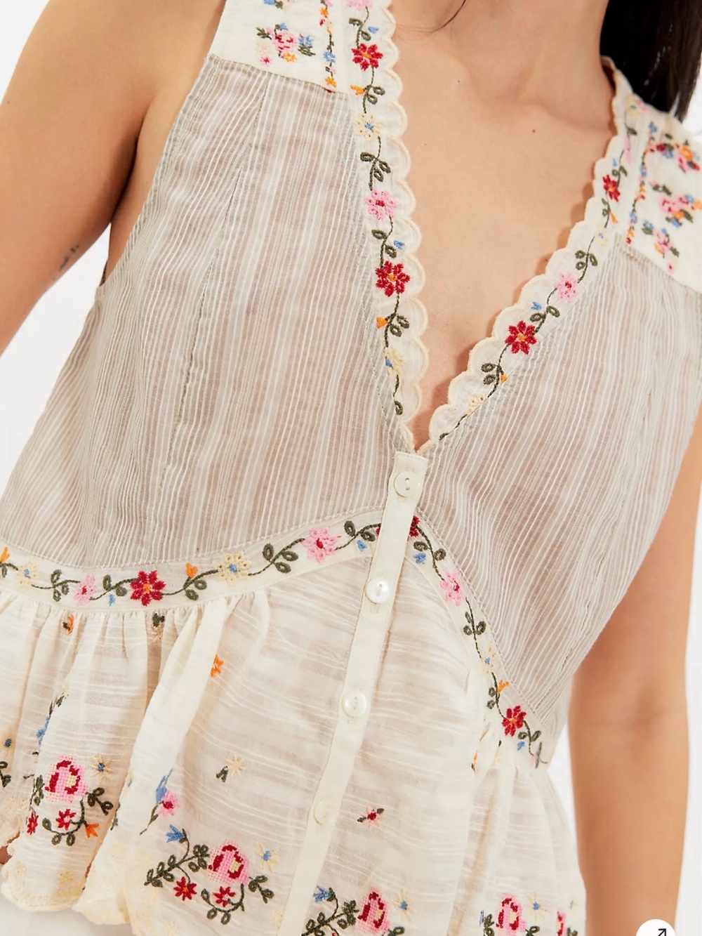Free People Ellis Embroidered Blouse Size XL - Picture 3 of 9